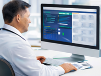 AI-generated image, in response to the request "A clean, photorealistic medical infographic on a white background showing three horizontally aligned panels: (1) a physician analyzing patient data on a computer, (2) a visualization of machine learning–based clinical data processing, and (3) a physician providing bedside care to a patient in a hospital setting, with consistent height, balanced spacing, and minimalistic design" (Generator: DALL-E/ChatGPT April 13, 2026; Requestor: Kwang Sun Ryu). Source: Created with DALL-E; Copyright: N/A (AI Generated Image); URL: https://cancer.jmir.org/2026/1/e86418; License: Public Domain (CC0).