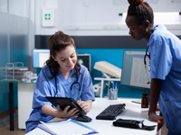 Source: freepik; Copyright: DC Studio; URL: https://www.freepik.com/free-photo/medical-team-nurses-working-tablet-modern-professional-medical-office-smiling-healthcare-employee-comparing-data-with-african-american-coworker-hospital-workplace_51112340.htm; License: Licensed by JMIR.