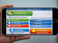 AI-generated image, in response to the request "A hand holding a smartphone showing a menu where they can make personalised choices for nutrition and physical activity and set a reminder/alarm" (Generator: ChatGPT/OpenAI, Model GPT-5.2 March 9, 2026; Requestor: Sarah Forberger) and manually edited by Sarah Forberger. Source: Created with ChatGPT, an AI system by OpenAI; Copyright: N/A (AI Generated Image); URL: https://www.i-jmr.org/2026/1/e73151; License: Public Domain (CC0).