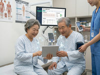 AI-generated illustration of older adults engaging with digital preventive health information, reflecting media-based campaign outreach for vaccination and screening. Generator: Google Gemini March 3, 2026. Requestor: Juyoung Park. Source: Google Gemini; Copyright: N/A (AI-Generated image); URL: https://jmir.org/2026/1/e88429/; License: Public Domain (CC0).