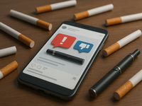 AI-generated image, in response to the request to "create an image for a journal article publication...about tobacco (e-cigarette)-related misinformation on social media." (requestor: Eileen Han; requested: 2025-11-10). Source: Created by ChatGPT 5.1, an AI system by OpenAI; Copyright: N/A (AI-generated image); URL: https://www.jmir.org/2025/1/e78854/; License: Public Domain (CC0).