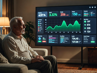 AI-generated image, in response to the request "An elderly man on a sofa with a digital health dashboard in a cozy indoor setting" (Generator: Grok Imagine AI November 24, 2025; Requestor: Faiza Yahya). Source: Created with Grok Imagine, an AI system by xAI; Copyright: N/A (AI Generated Image); URL: https://grok.com/imagine/post/0157a76c-07ee-44fc-9250-7a0a5bb0758d?source=post-page&platform=web; License: Public Domain (CC0).