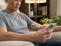 AI generated image, in response to the prompt "An image showing a cancer patient with a Peripherally Inserted Central Catheter (PICC) using a dedicated chatbot ('Seulgi') for self-management.". Source: Generated via Gemini and edited by the authors; Copyright: NA (AI generated image); URL: https://cancer.jmir.org/2026/1/e81026; License: Public Domain (CC0).