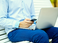 Source: Freepik; Copyright: halayalex; URL: https://www.freepik.com/free-photo/young-man-working-with-laptop-man-s-hands-notebook-computer-business-person-casual-clothes-street_7200995.htm; License: Licensed by JMIR.