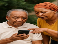 AI-generated image. An older African woman assisting a dementia patient at home, symbolizing culturally sensitive dementia care. The image was generated by Abiodun Adedeji on 31 July 2025 using ChatGPT (https://chat.openai.com). Source: Image created by the authors; Copyright: N/A - AI-generated image; URL: https://www.i-jmr.org/2025/1/e75168; License: Public Domain (CC0).
