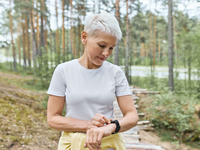 Source: Freepik; Copyright: karlyukav; URL: https://www.freepik.com/free-photo/active-mature-woman-with-short-blonde-hair-posing-outdoors-getting-ready-jogging-exercise-setting-smart-watch-tracking-heart-rate-pulse_11556030.htm; License: Licensed by JMIR.