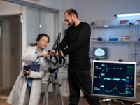 Source: Freepik; Copyright: DC Studio; URL: https://www.freepik.com/free-photo/specialist-researcher-doctor-discussing-with-sportman-gym-training-equipment-monitoring-body-endurance-medical-workout-modern-laboratory-researcher-doctor-analyzing-ekg-data_20632793.htm; License: Licensed by JMIR.