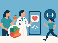 AI-generated image using the prompt (in Dutch): “Kun je een afbeelding generen die focust op blended care met behulp van eHealth gericht op de verschillende aspecten van leefstijl voor mensen met diabetes type 2: voeding en beweging.” Translated: “Can you generate an image that focuses on blended care using eHealth, aimed at the different lifestyle aspects for people with type 2 diabetes: nutrition and physical activity.” Generator: ChatGPT 15 December 2025; Requestor: Liselot van den Berg. Source: ChatGPT; Copyright: N/A (AI-Generated image); URL: https://humanfactors.jmir.org/2026/1/e54431/; License: Public Domain (CC0).