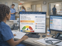 AI-generated image in response to the request: “Can you create an image that represents a machine learning prediction model for mental health adverse events” (Generator ChatGPT; Requested by Valentina Tamayo Velasquez January 7, 2026). Source: ChatGPT; Copyright: N/A (AI-Generated image); URL: https://mental.jmir.org/2026/1/e84318/; License: Public Domain (CC0).