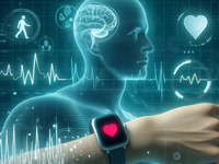 Prompt: Generate a realistic image of a person with bipolar disorder wearing a smartwatch centered in the frame. Surround it with icons for heart rate, steps, and sleep. No text. Source: Image created by the authors with Copilot; Copyright: N/A (AI-generated image); URL: https://medinform.jmir.org/2025/1/e66277/; License: Public Domain (CC0).