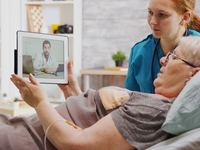 Source: Freepik; Copyright: DC Studio; URL: https://www.freepik.com/free-photo/old-disabled-woman-lying-hospital-bed-having-online-video-call-with-doctor-nurse-is-her_19348701.htm; License: Licensed by JMIR.